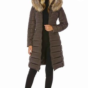 NEW Laundry BY SHELLI SEGAL Women's Maxi Puffer with Faux Fur Trim vintage taupe